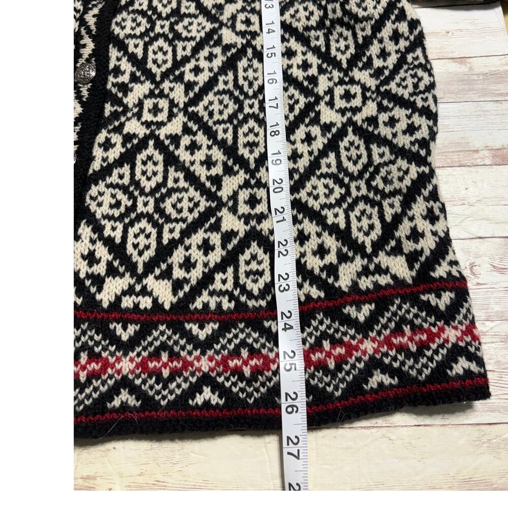 L.L. Bean Wool Blend Button Fair Isle Cardigan Women's Size XL Black Cream Red - Picture 6 of 6